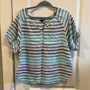 Talbots Petite Top 100% Linen - Lavender, Blue, Green and White Stripe